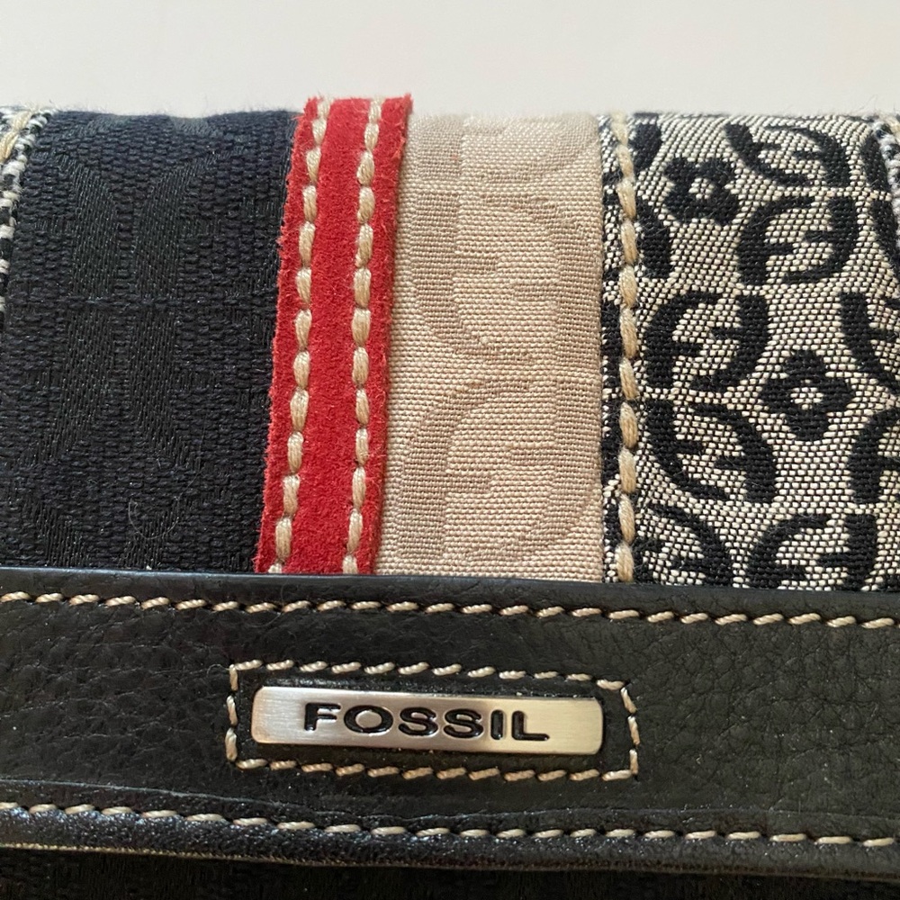 Fossil Signature Wallet Canvas Leather Trim Multi… - image 3